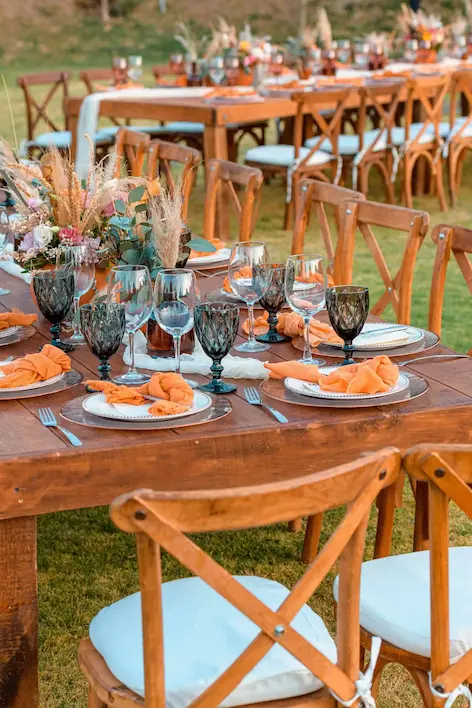 Tables for golfing food at a party